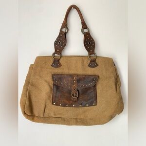 HOBO Bag Women’s Purse Large Leather and Straw Studded Y2K Vintage Oversized